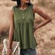 thumbnail image 4 of Camiseta sin mangas para mujer, dobladillo con volantes, fluida, holgada, con botones, parte delantera, color puro, espalda recortada, camiseta sin mangas, OD verde M, 4 of 7