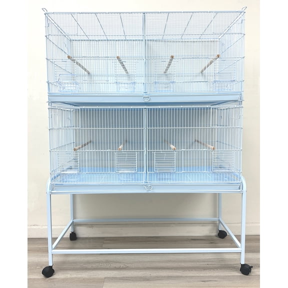 Lot of 2 X-LARGE 36" x 18" x 19"H Stack & Lock Double Breeding Breeder Flight Bird Parrot Cage Center Dividers Side Spring Lock Breeding Nest Box Doors With Removable Rolling Stand