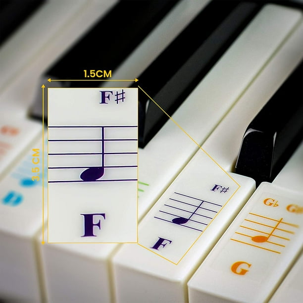 Autocollants de piano couleur pour claviers 88/61/54/49/37 touches –  Transparents et amovibles : fabriqués aux États-Unis. 