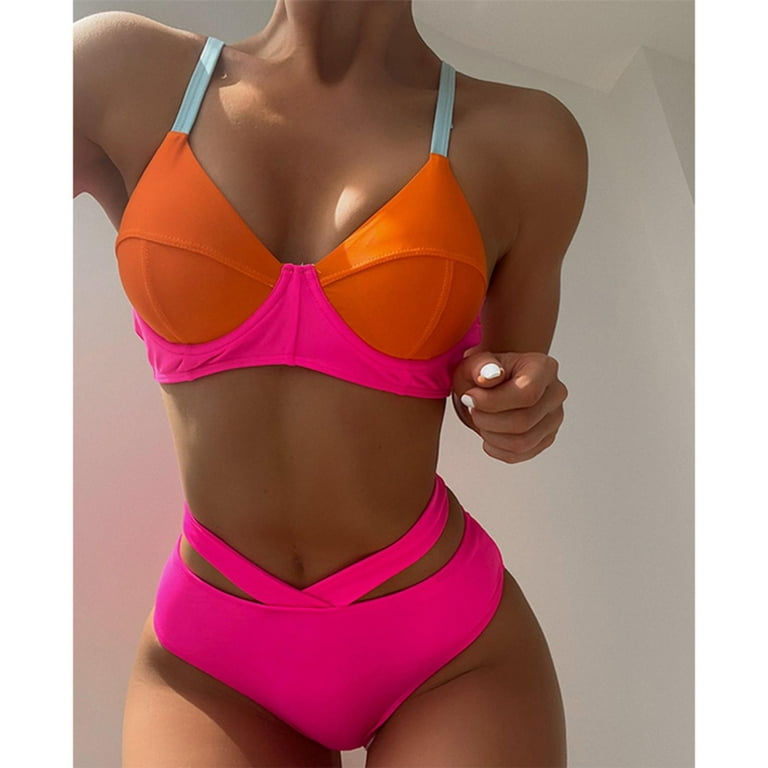 Bikini Solid Swimsuit Small Chest Women Swimwear Push Up Bikini Set Bathing  Suit Summer Beach Wear Swim Suit (Color : 16, Size : Large)