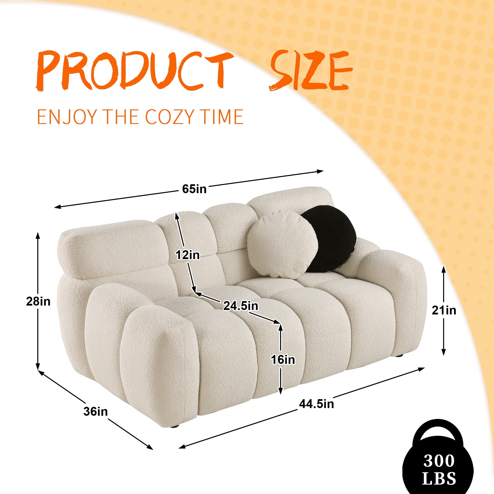 MOONMISS Boucle Upholstered Tufted Wood Frame Marshmallow Loveseat Sofa with 2 Pillows for Living Room-Beige