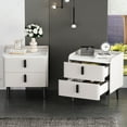 thumbnail image 2 of Nightstands Set of 2, Night Stand with 2 Drawers and Marble-Pattern Tabletop, Modern Beside Table for Bedroom, End Table for Living Room, White, 2 of 10