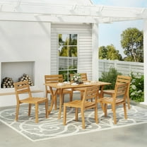 GDF Studio Premium 7-Piece Outdoor Patio Dining Set with Acacia Wood Table and Slatted Chairs, Teak Finish