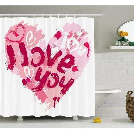 I Love You Shower Curtain, Paintbrush Love Message Best Friends Forever February Wedding Engaged Image, Fabric Bathroom Set with Hooks, 69W X 70L Inches, Pale Pink Ruby, by (Best Ide For Ruby On Rails Windows)