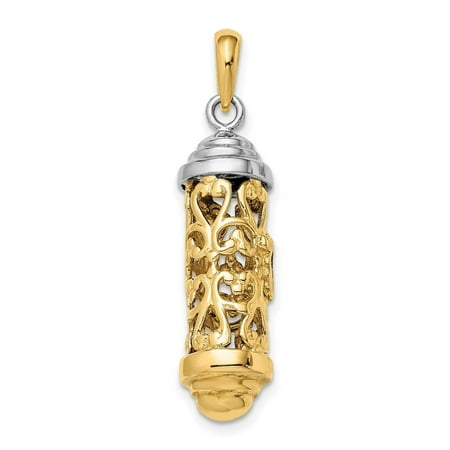 Diamond2Deal 14k Two-Tone Gold 3D Mezuzah Pendant for Women (L- 1.34 inch, W- 0.36 inch)