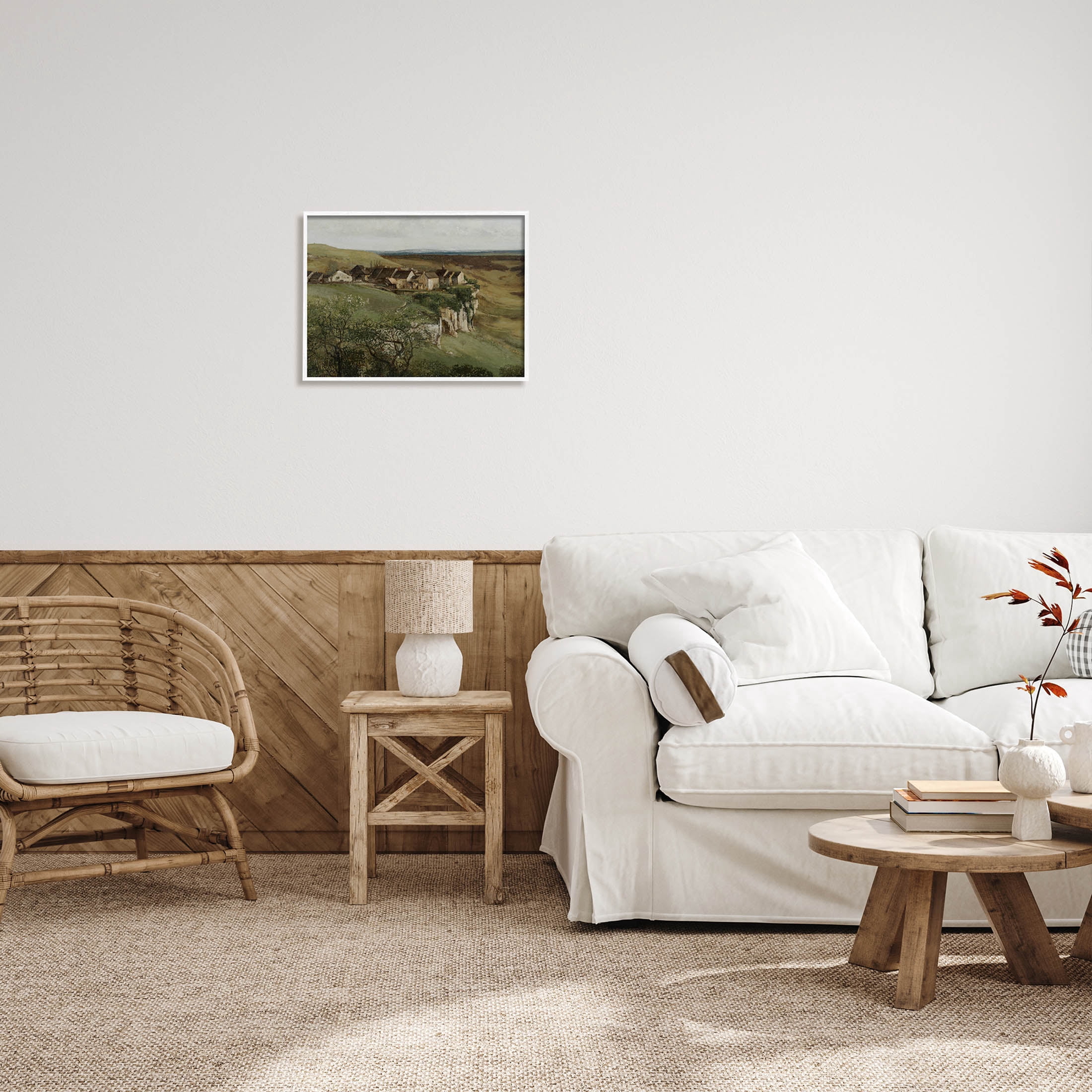 Cliff Cottages Rural Landscape Landscape Painting White Framed Art Print Wall Art