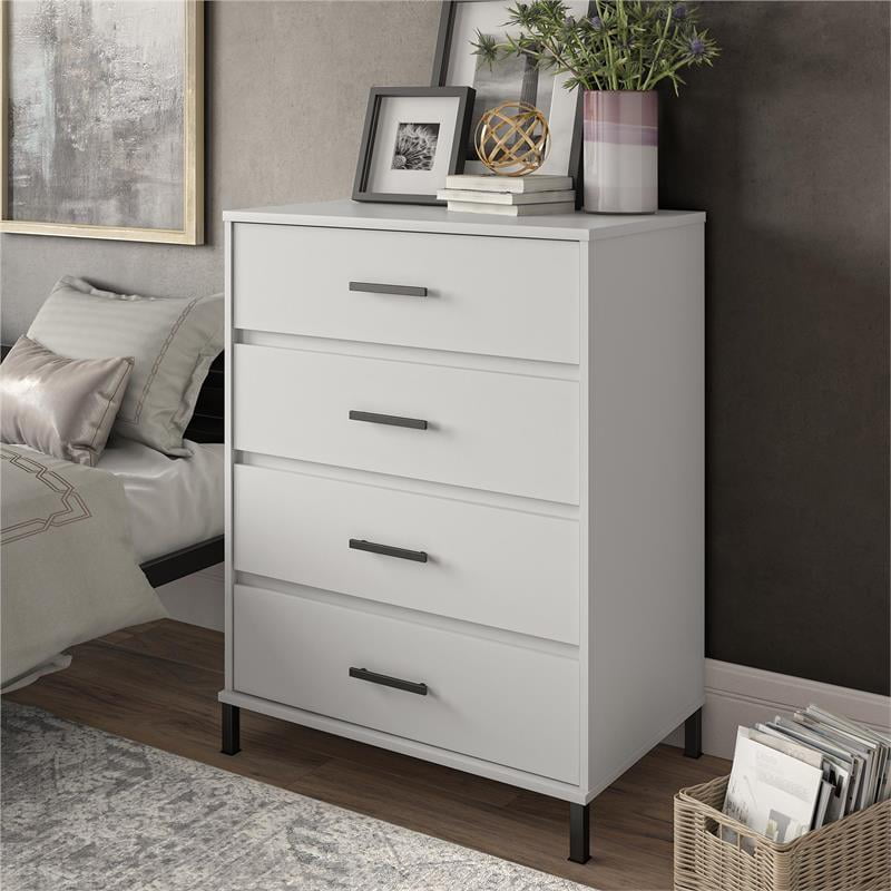 Ameriwood Home Brewer 4 Drawer Chest / Bedroom Dresser in White with