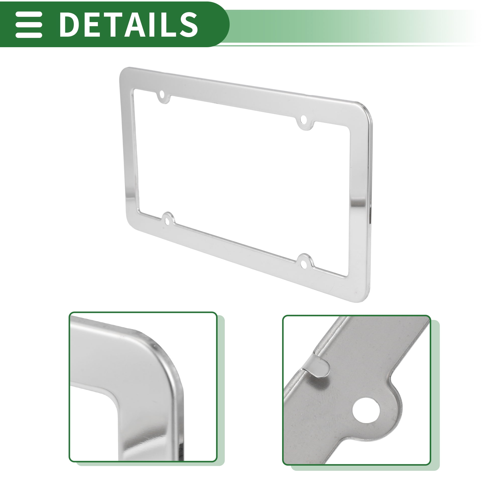 Unique Bargains License Plate Frame Stainless Steel Front Rear Holder 4 Hole Silver Tone