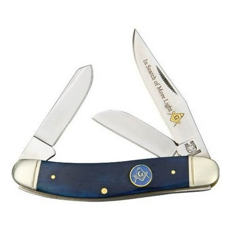 Rough Rider Knives 1223 Masonic Sowbelly Pocket Knife with Masonic Blue Smooth Bone Handles Multi-Colored