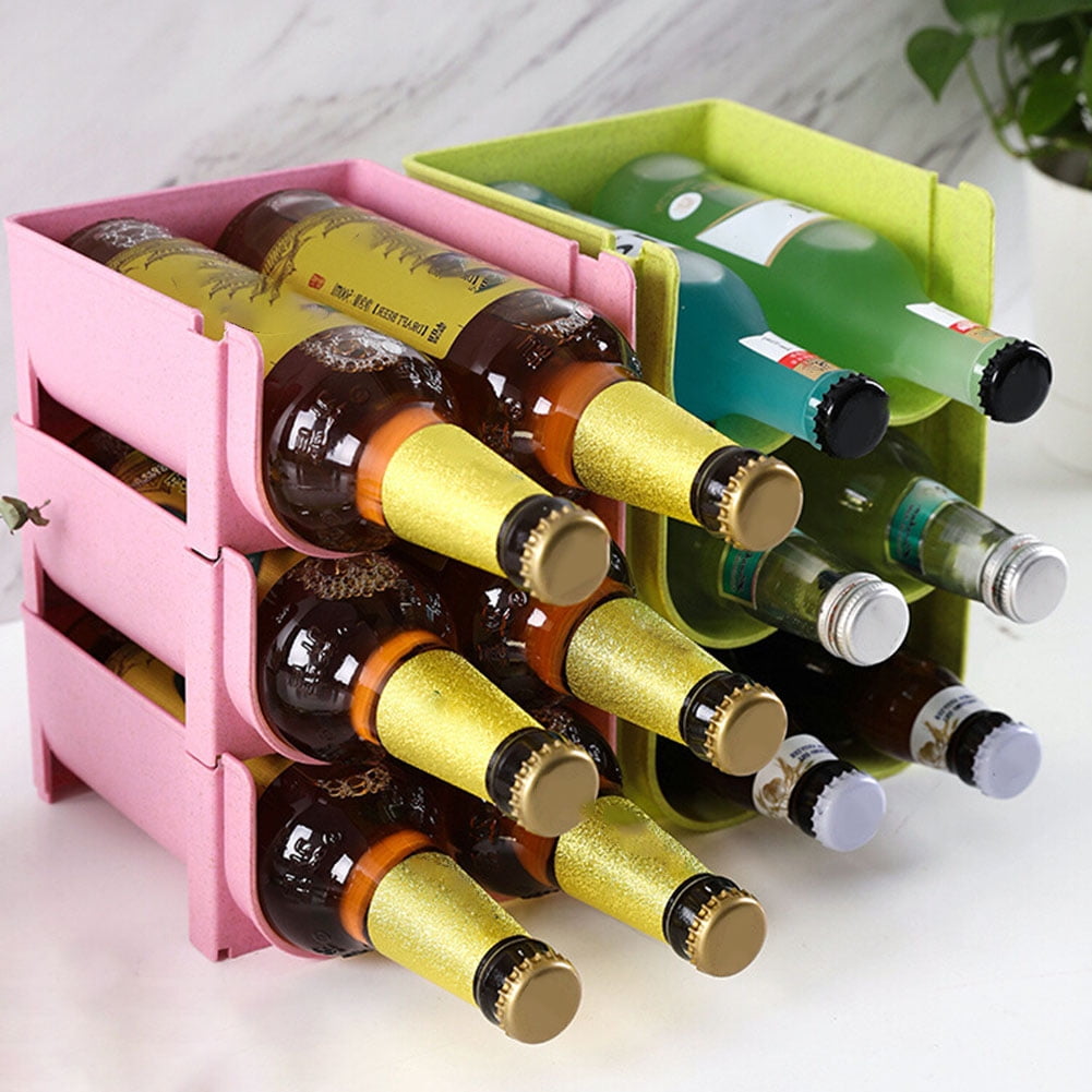 1 Pcs FashionMall 4 Pcs Foldable Silicone Wine Stacker Set,Beer Can Rack Wine Bottle Holder for Refrigerator Cabinet 