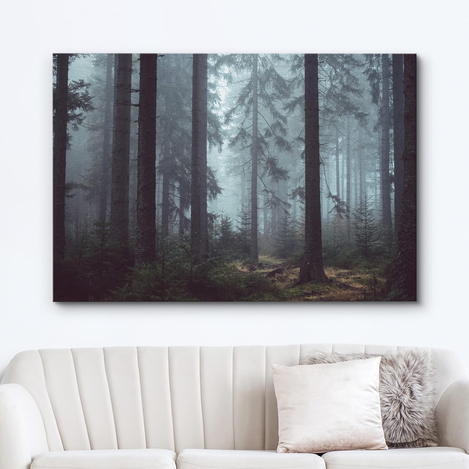 Asdg12s-canvas Print Wall Art Pine Tree Forest In The Mist Nature 