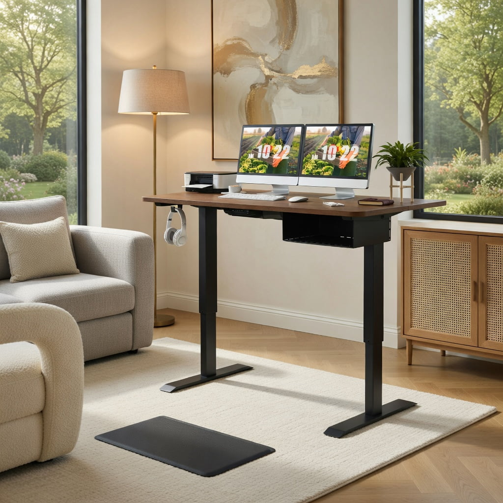 Demi Bonn 48" Electric Height Adjustable Standing Desk with Control Panel, Small Home Office Desk Study Writing Table, Brown