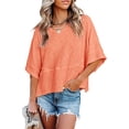 thumbnail image 2 of Oversized Tshirts for Women Non Slit Patched Color Bell Sleeve T Shirt Women's Summer Casual Crewneck Batwing Half Sleeve Tee Loose Basic Orange Summer Tops for Women, 2 of 9