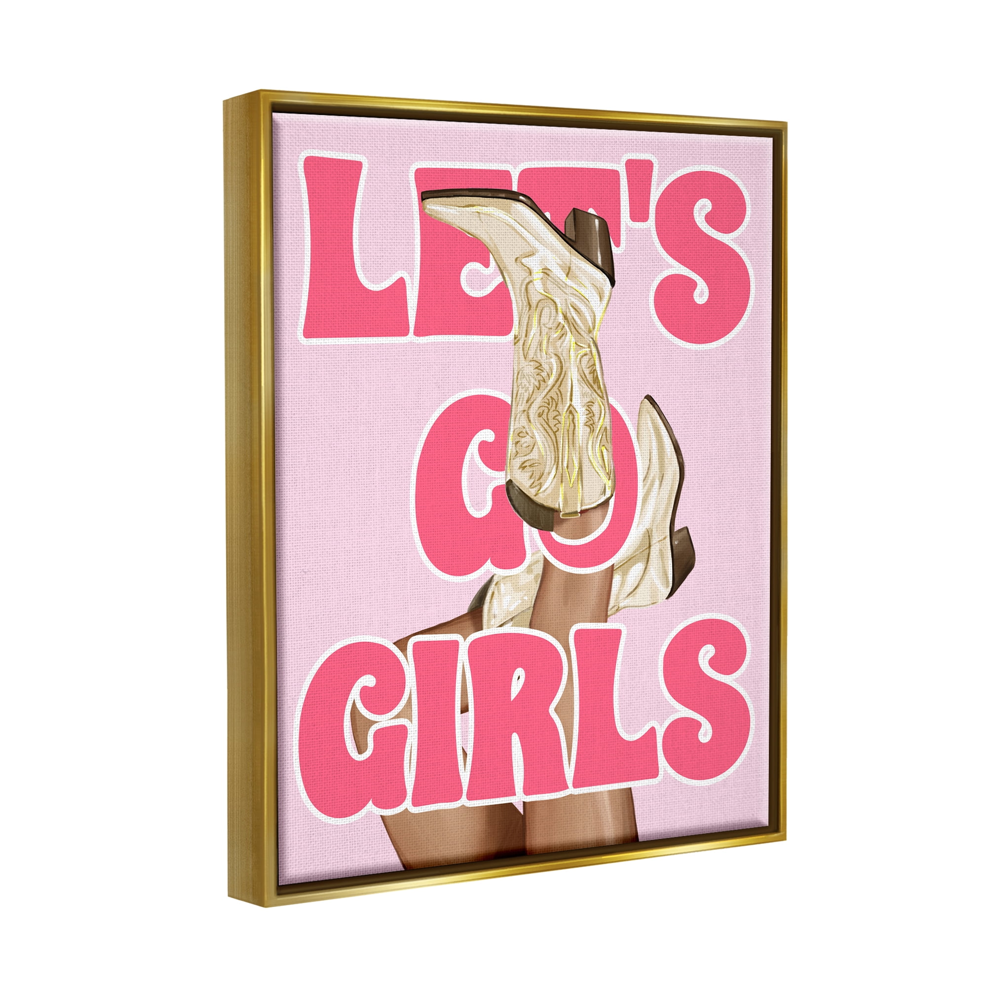 Stupell Industries Let's Go Girls Cowgirl Typography Painting Gold Floater Framed Canvas Art Print Wall Art, 17 x 21