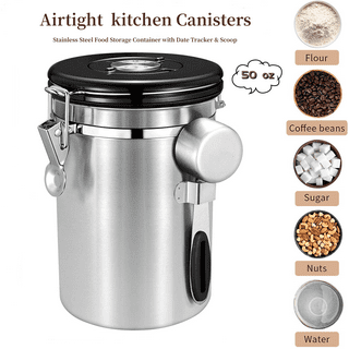 Cheers US 1.1L Coffee Canister, Airtight Stainless Steel Kitchen Food Storage  Container with Date Tracker and Scoop for Beans, Grounds, Tea, Flour,  Cereal 