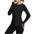thumbnail image 3 of Fall Saving! HVOBTTY Women's Long Sleeved T Shirt, Fall and Winter Tops for Women, Women's Casual Solid Color Round Neck Long Sleeve Thumb Hole Sun Protection T Shirt Black, Black, 3 of 5