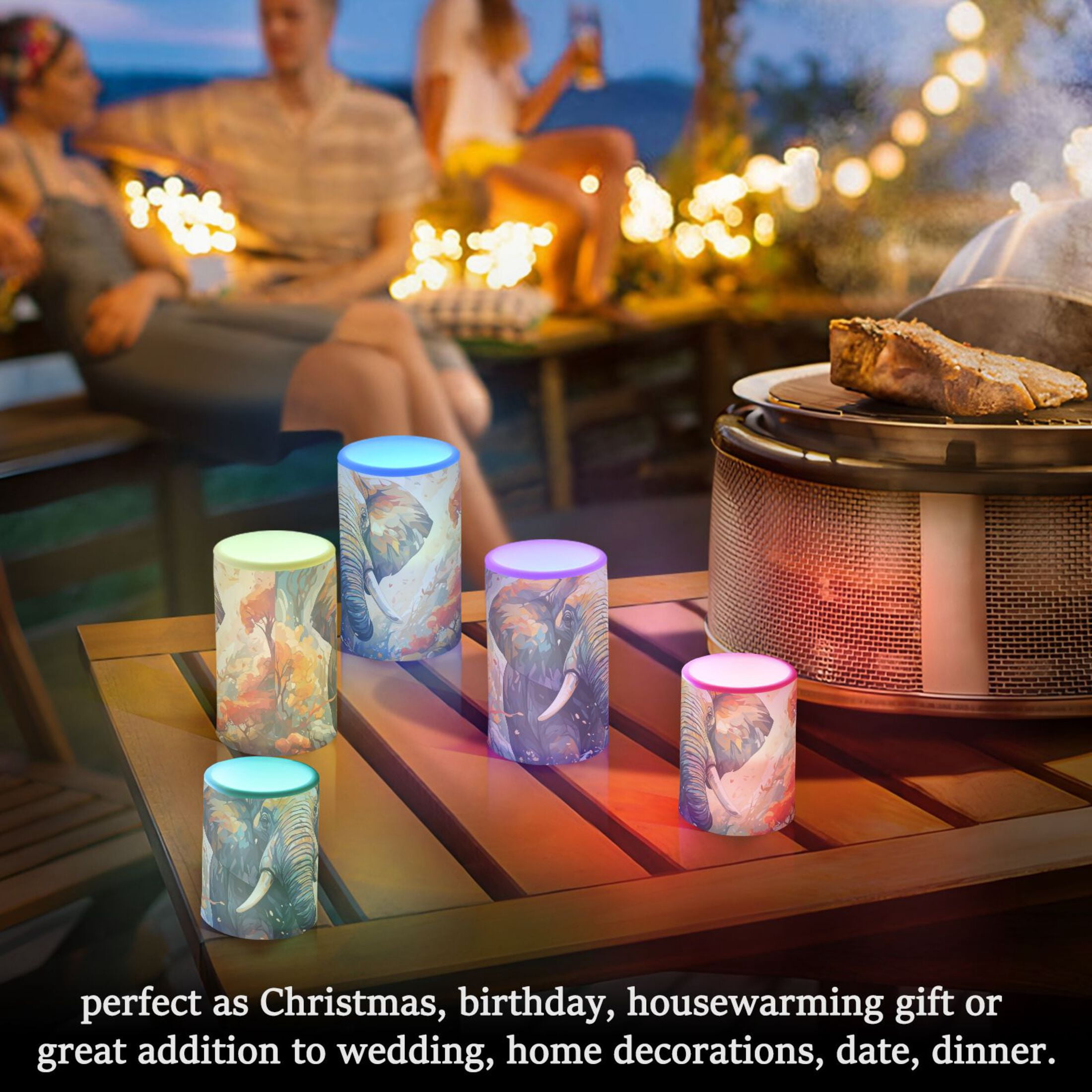 Elephant Trees Clouds Flameless Candles&nbsp;LED Lights Battery Operated Candles with Remote and Timers Flicker Lights Votive Set of 2