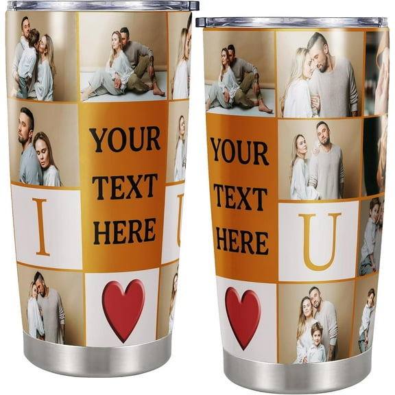 Personalized Tumbler with Picture Text for Men Women Custom Name Insulated Cup Travel Coffee Mug Stainless Steel 20 oz Gifts for Dad Mom Lover Friend Father's Day Birthday