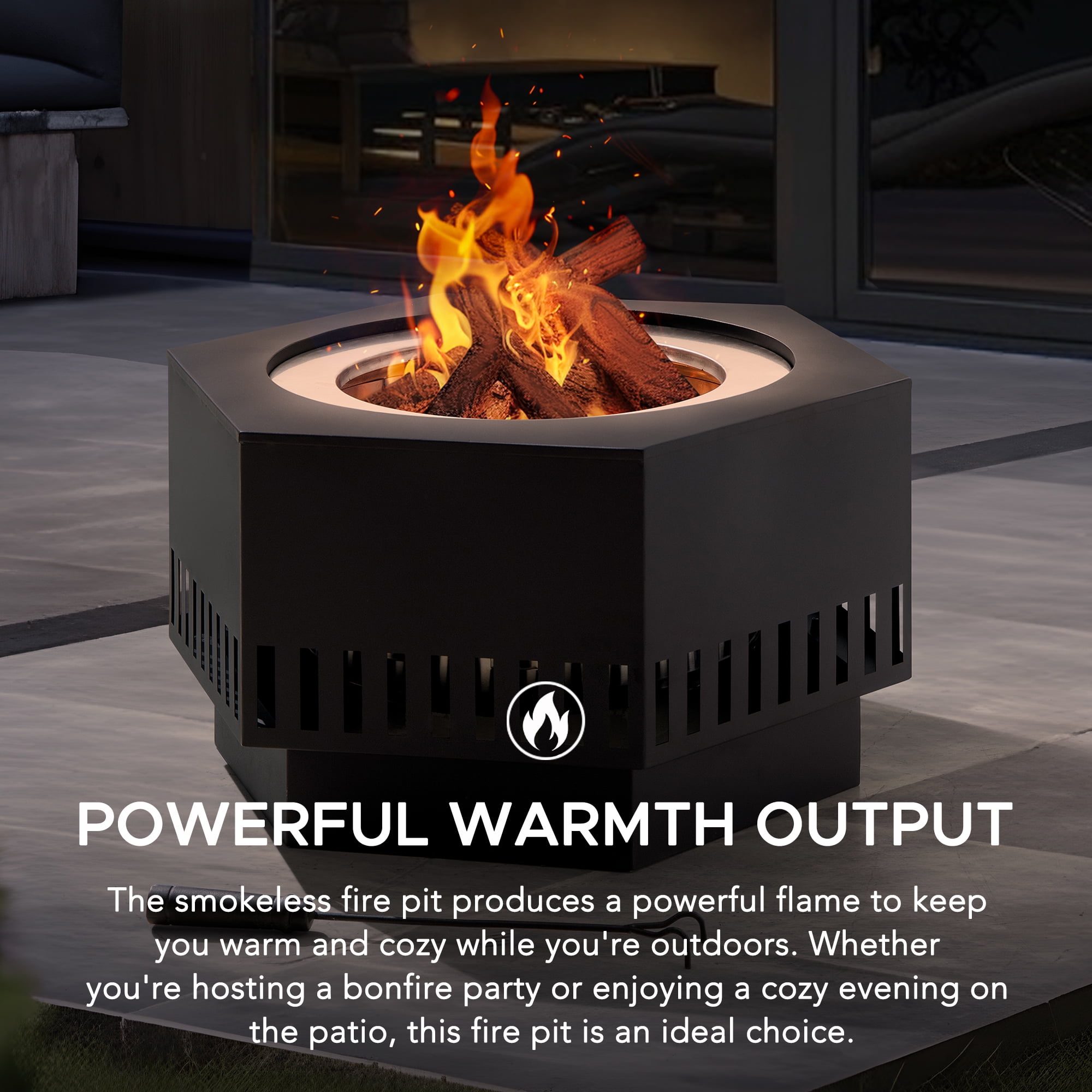 Sunjoy Outdoor 28 In Smokeless Fire Pit with Removable Ash Pan, Outdoor Portable Wood Burning Fireplace with PVC Cover and Fire Poker ,Ideal for Camping, Bonfire, and Backyard, Black