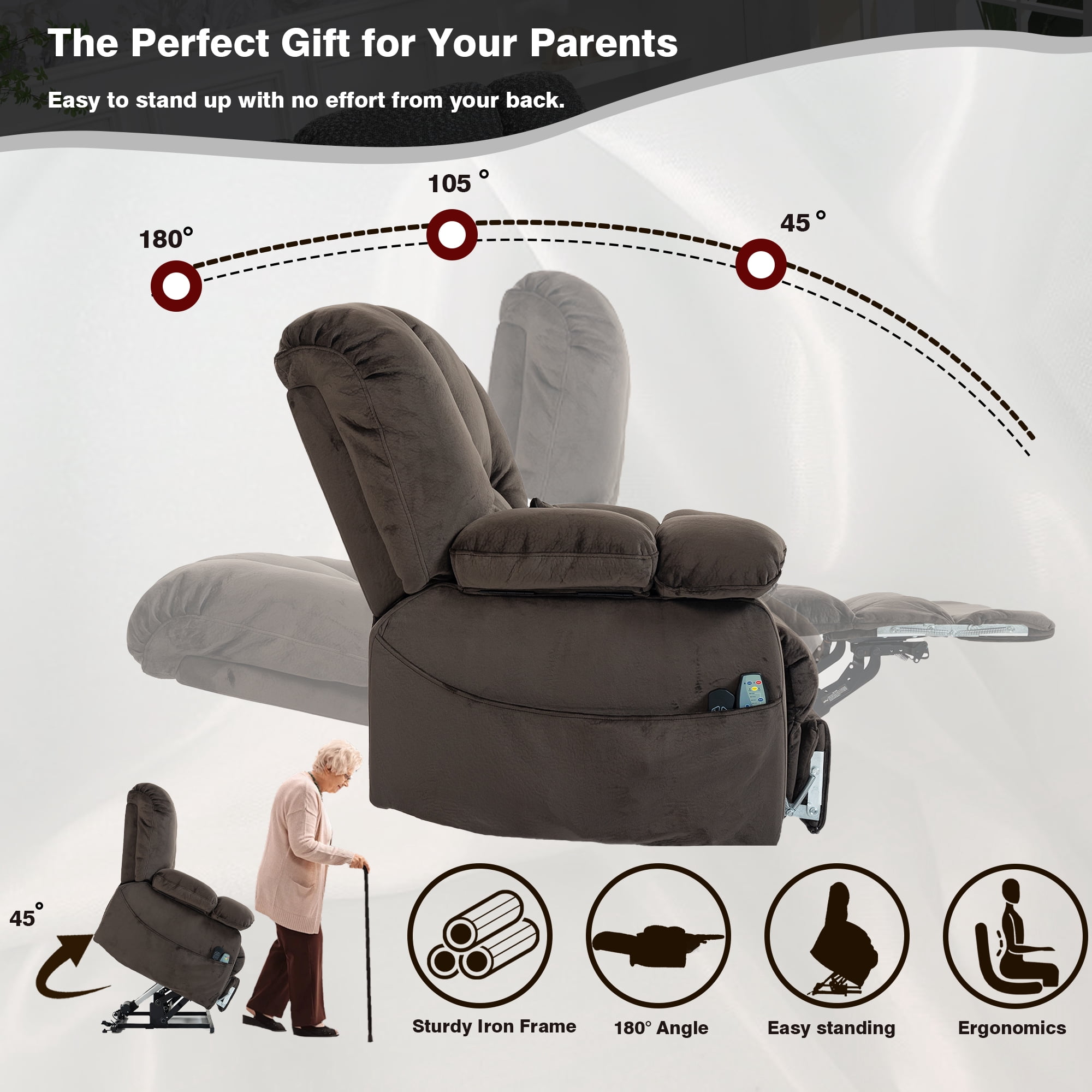 LITVZ Big Man 500 lbs Power Lift Recliner for Big & Tall Elderly Adults 28 Inch Wide Seat, Lay Flat Lift Recliner Chair with Extended Footrest