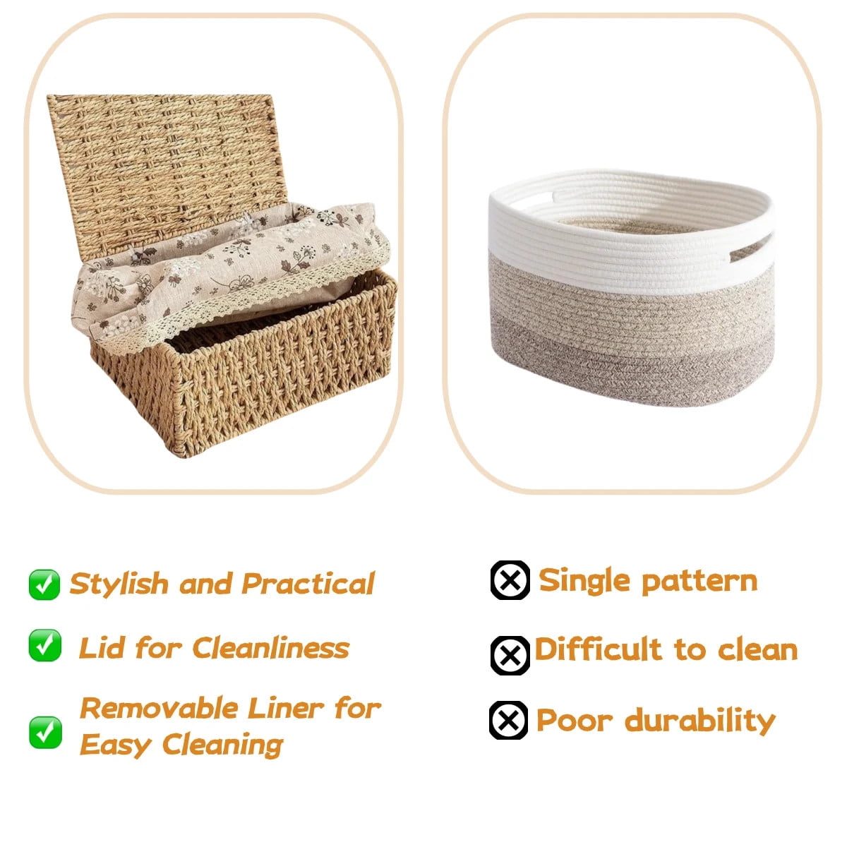 TEAFIRST Set of 3 Wicker Baskets for Storage, Organization Storage Bins with Lid for Bedroom