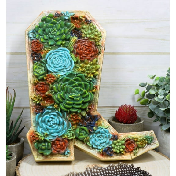 Southwestern Desert Cactus Succulent Flowers Cowboy Boot Wall Plaque Decor Art