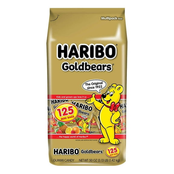 Haribo Goldbears Gummi Candy, Mini Bags, 0.4 oz, 125 ct, Net wt 50 oz (1.42 kg)