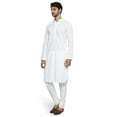 thumbnail image 3 of Ethnix Men's Mandarin Collar Handmade White Chikaankari Embroidered Kurta Pajama 2-piece set; XL, 3 of 3