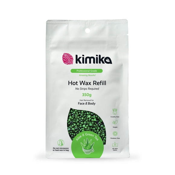 KIMIKA BEAUTY PRO Aloe Green Tea Hot Depilatory Wax Beads 350g Refill Bag, for Face & Body, All skin types