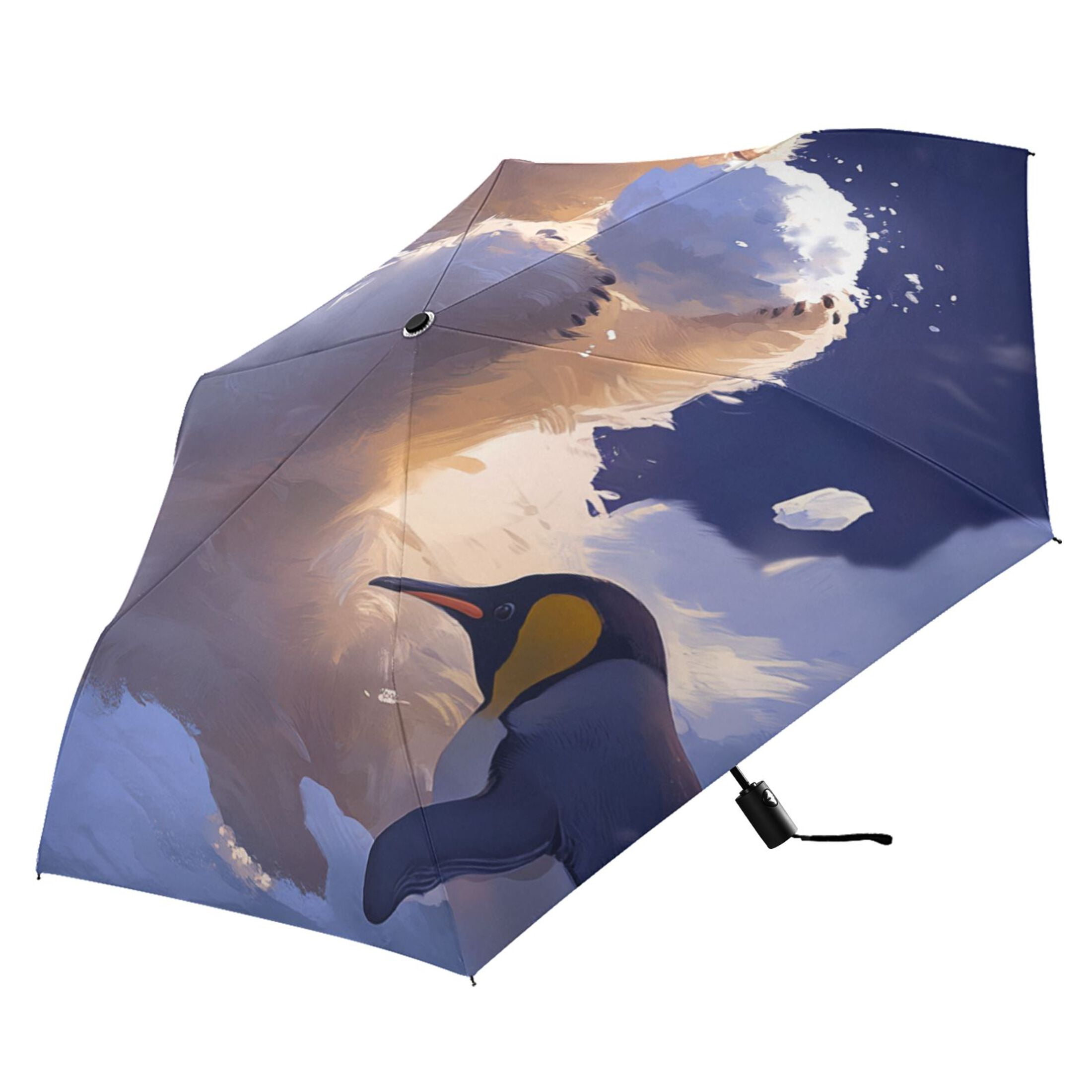 Penguin and Polar Bear Folding Umbrella UV50+ Waterproof Sun Protection Auto Open Close Compact Fiberglass Frame