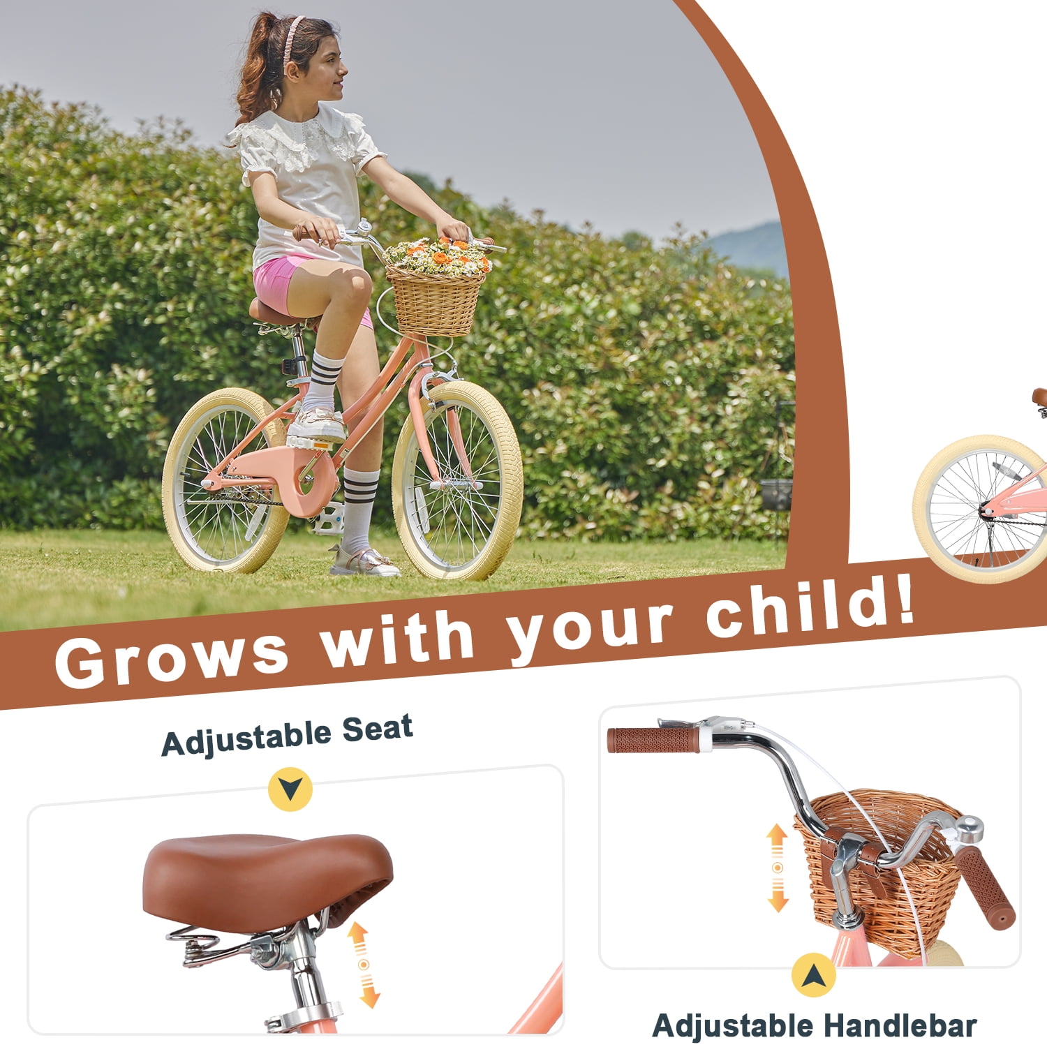 Glerc 20 Inch Kids Girls Bike for 7 8 9 10 11 12 13 Years Old