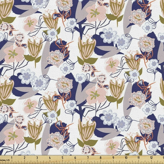 Nature Art Upholstery Fabric by the Yard, Natural Theme Chaotic Botanical Garden Image of Different Kind Flowers Pattern, Decorative Fabric for DIY and Home Accents, Multicolor by Ambesonne