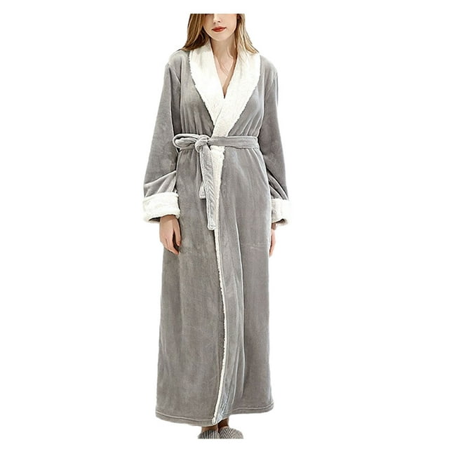 Wweixi Polyester Indulge In Softness With Women Winter Thermal Long Bathrobe Gift Choice Soft And Warm grey L