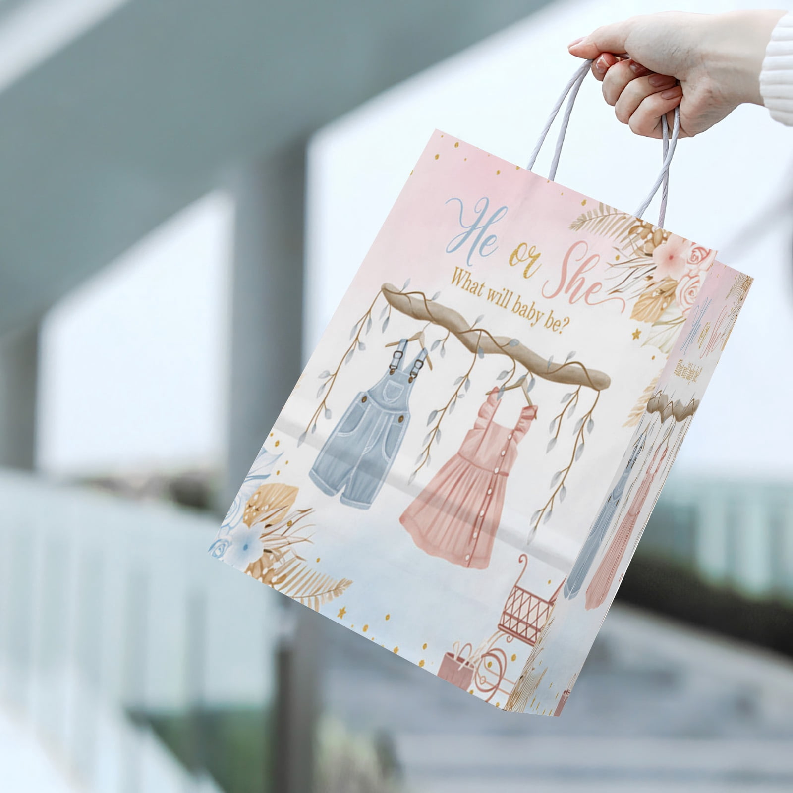 He or She Boho Gender Reveal Party Favor Bags for Baby Shower Pink Blue Gender Reveal Party Decorations 20Pcs