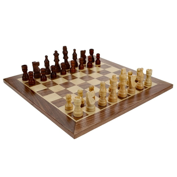 WE Games Classic Chess Set - Walnut Wood Board 12 in