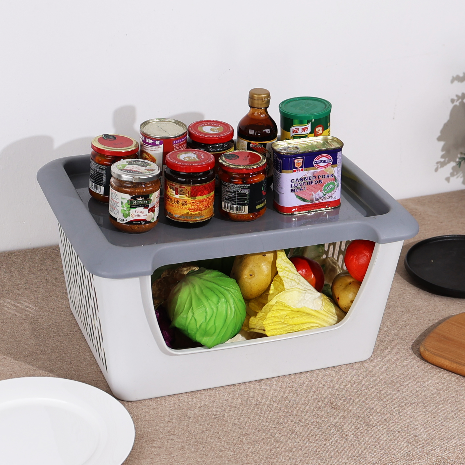 Afromy 5 Tier Open Front Storage Bins with Wheels, Plastic Stackable Storage Organizer Basket for Kitchen
