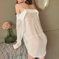 thumbnail image 5 of Georgette-camisa transparente con hombros descubiertos para mujer, lencería Sexy de talla grande, blusa transparente erótica porno, ropa de dormir fetiche, 5 of 5