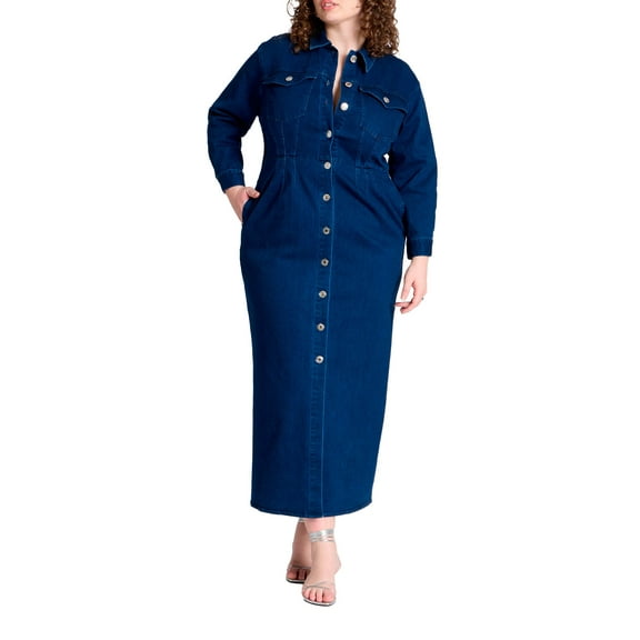 ELOQUII Women's Plus Size Denim Fitted Dress