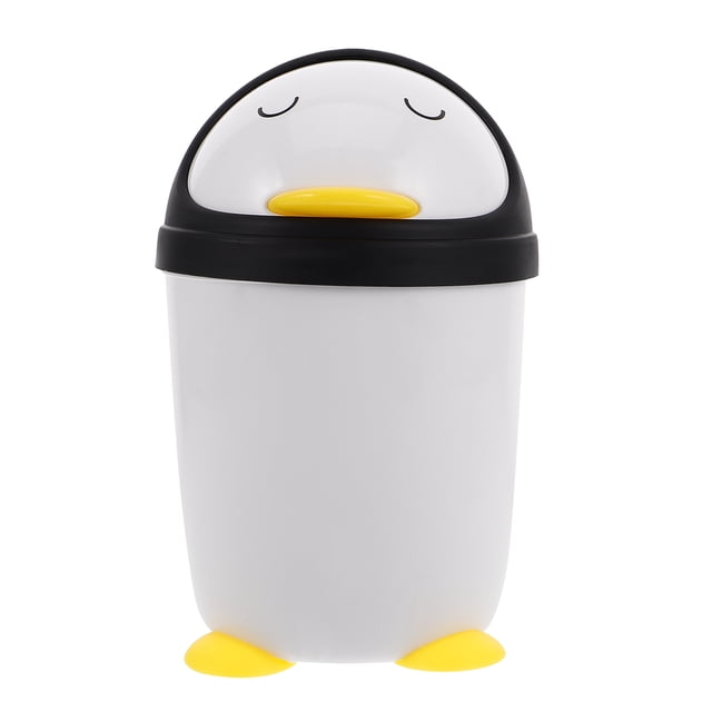 Mini bote de basura con forma de pingüino, con tapa, de plástico, para escritorio, elegante y pequeño, para cocina