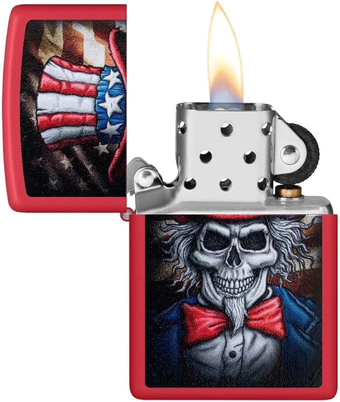 Zippo Lighter - Customized Message on Uncle Skeleton Red Matte Pocket 46696