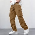 thumbnail image 1 of Ceisia Men's Solid Color Loose Cargo Pants with Multi Pockets & Drawstring Waist Khaki M Gifts, 1 of 9