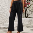 thumbnail image 4 of MIUOWANP Women's Elastic Waisted Pants with Pockets Solid Color Elastic Comfortable Home Wide Leg Pants Size S(4)Black, 4 of 5