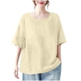 thumbnail image 2 of ClodeEU Women's Oversized T Shirts, Loose Fit Tunic Tshirts, Casual Summer Short Sleeve Tops, Beige,Womens Plus L, 2 of 6
