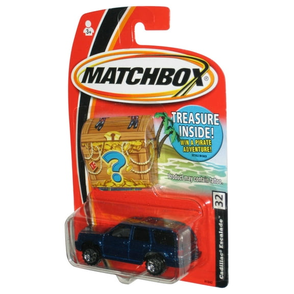 Matchbox Cadillac Escalade (2004) Blue Toy Car #32 w/ Treasure Chest