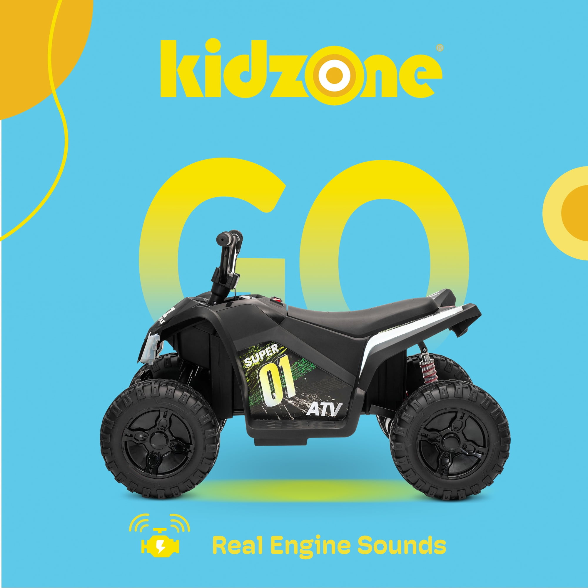 Kidzone 12V Ride On ATV for Kids, 4-Wheel Electric Toy with Bluetooth & USB Music, LED Lights, Rear Suspension, Forward/Reverse, 3.7 MPH Max Speed, 88 LBS Capacity, 37-96 Months -  Forest