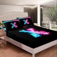 thumbnail image 4 of Ice And Fire Sheet Set, Letter X Decor Bed Sheets Set King Bedroom Decor, Blue Pink Flame Sheets Abstract Alphabet Design Bedding Set, 2 Pillow Cases, Black, 4 of 5