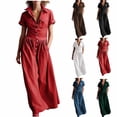 thumbnail image 2 of Efsteb Women's Collared Short Sleeve Maxi Dress Button Front Smocked Waist Summer Casual Fitted Solid Color Flowy Long Dress (Army Green,XXL), 2 of 6