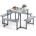 thumbnail image 2 of Costway Picnic Table Bench Set for 4-8 People with Umbrella Hole All-Weather HDPE Tabletop Gray, 2 of 10