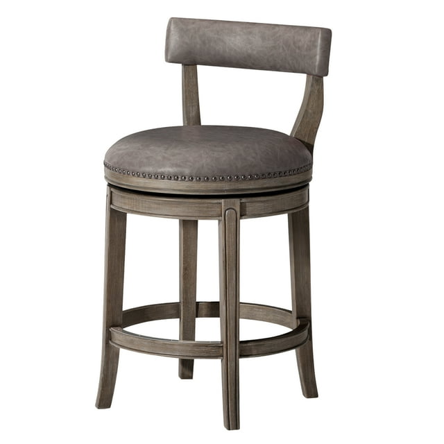 Maven Lane Alexander Counter Stool, Reclaimed Oak Finish w/ Ronan Stone Vegan Leather