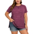 thumbnail image 5 of LANREMON Women Shirts Summer Plus Size Short Sleeve Tops Casual Loose Oversize T-shirts Side Split Redwine Tunic Top for Women Size 24 Plus, 5 of 5
